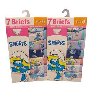 2X Smurfs 7 Pack Girls Underwear Briefs Size 6 New In Package Set Of Two